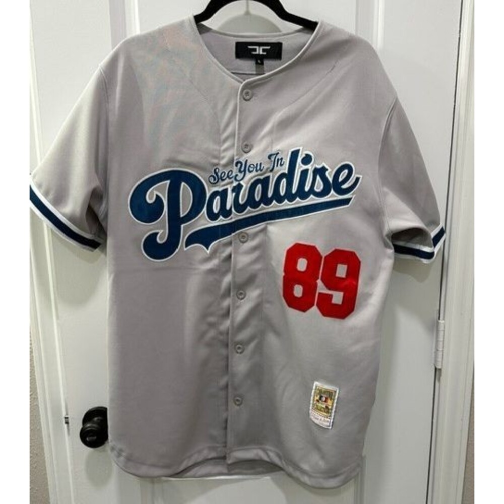Jordan Craig See You In Paradise Baseball Jersey Men's L Gray #89 Button Up Y2K